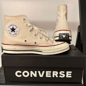 Converse Chuck 70 Canvas Cream High Tops with Red Stripe